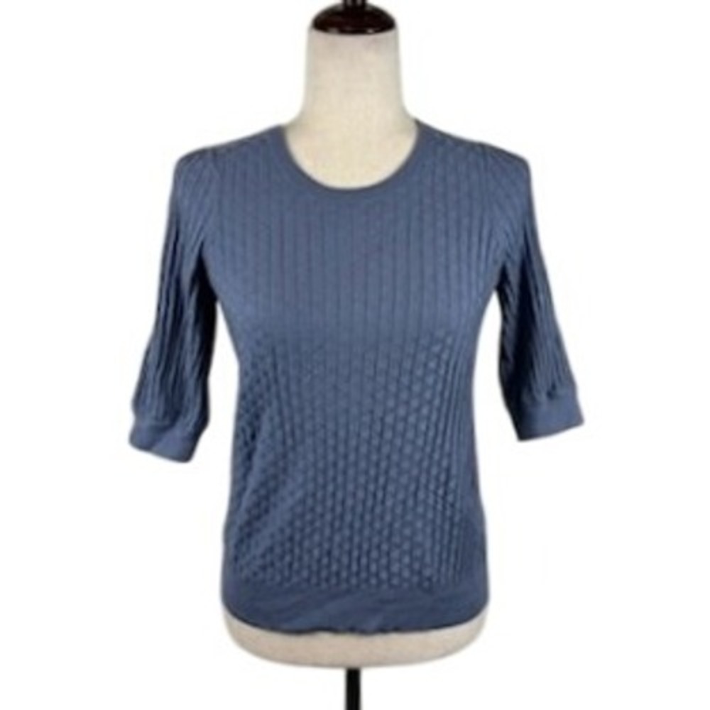 Marled Reunited Clothing Blue Ribbed Knit Top Blouse Elbow Sleeve Size Medium